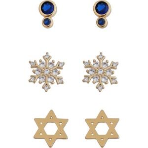 Panacea Set of 3 Chanukah/Hanukkah Holiday Stud Earrings - Gold/Blue - NWT
